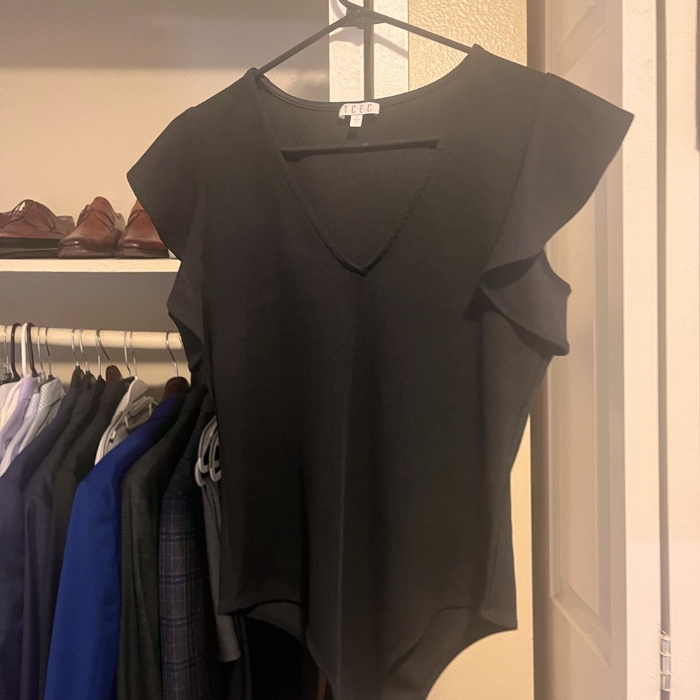 Acer Elegant Black Flutter Sleeve Bodysuit
